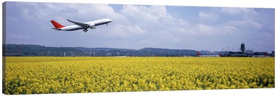 A Departing Airplane, Zurich (Kloten) Airport, Zurich, Switzerland Canvas Art Print - Zurich Art