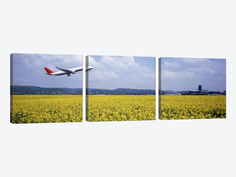 A Departing Airplane, Zurich (Kloten) Airport, Zurich, Switzerland by Panoramic Images 3-piece Canvas Print