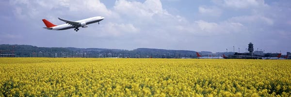 Airplanes: A Departing Airplane, Zurich (Kloten) Airport, Zurich, Switzerland by Panoramic Images
