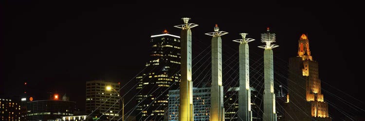 Buildings lit up at night in a cityBartle Hall, Kansas City, Jackson County, Missouri, USA