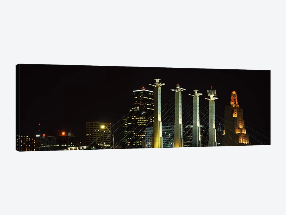 Buildings lit up at night in a cityBartle Hall, Kansas City, Jackson County, Missouri, USA by Panoramic Images 1-piece Canvas Wall Art