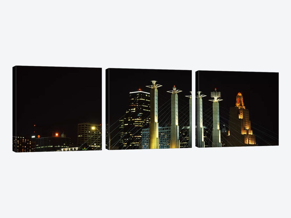 Buildings lit up at night in a cityBartle Hall, Kansas City, Jackson County, Missouri, USA by Panoramic Images 3-piece Canvas Artwork