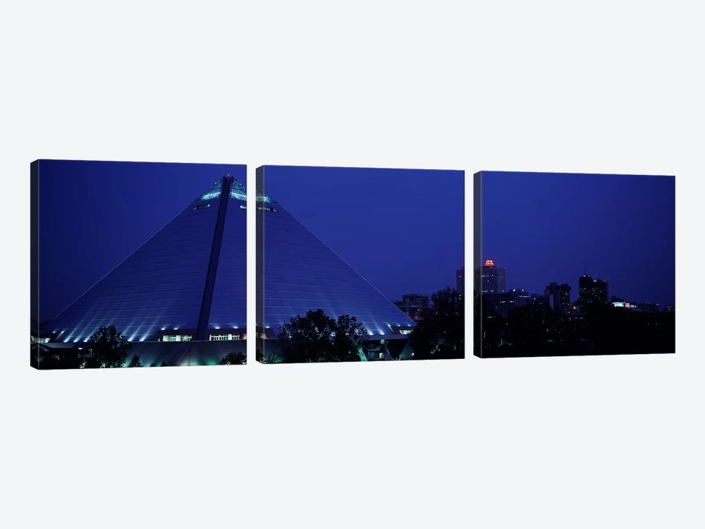 Night The Pyramid & Skyline Memphis TN USA by Panoramic Images 3-piece Art Print