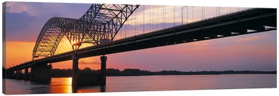 SunsetHernandez Desoto Bridge & Mississippi River, Memphis, Tennessee, USA Canvas Art Print - City Sunrise & Sunset Art
