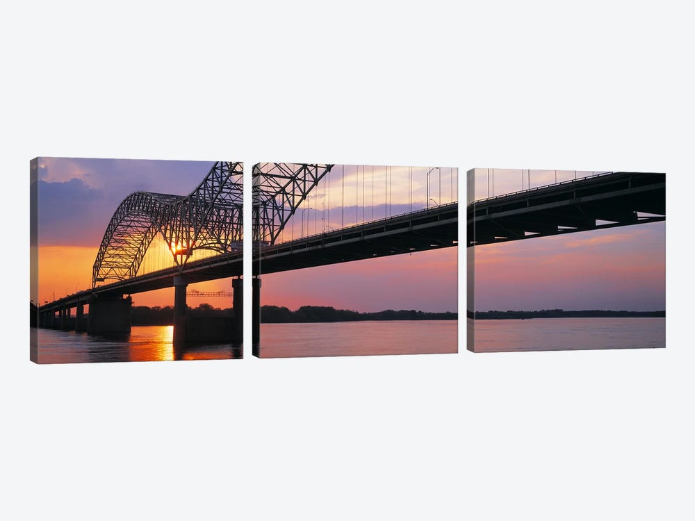 SunsetHernandez Desoto Bridge & Mississippi River, Memphis, Tennessee, USA by Panoramic Images 3-piece Canvas Wall Art