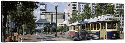 View of A Tram Trolley on A City StreetCourt Square, Memphis, Tennessee, USA Canvas Art Print - Train Art