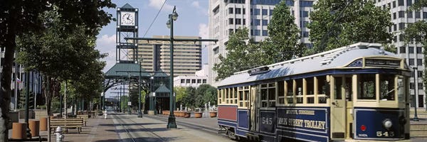 View of A Tram Trolley on A City StreetCourt Square, Memphis, Tennessee, USA