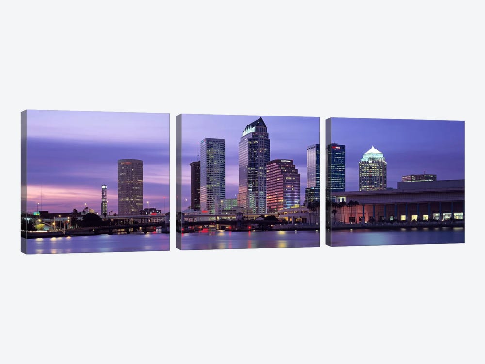 USAFlorida, Tampa, View of an urban skyline at night 3-piece Canvas Wall Art