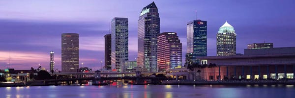 Panoramic Images: USAFlorida, Tampa, View of an urban skyline at night by Panoramic Images
