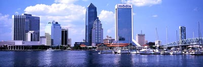 Skyscrapers at the waterfront, Main Street Bridge, St. John's River, Jacksonville, Florida, USA by Panoramic Images multi panel art