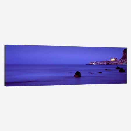 Distant View Of Cefalu At Dusk, Palermo, Sicily, Italy Canvas Print #PIM3042} by Panoramic Images Canvas Artwork