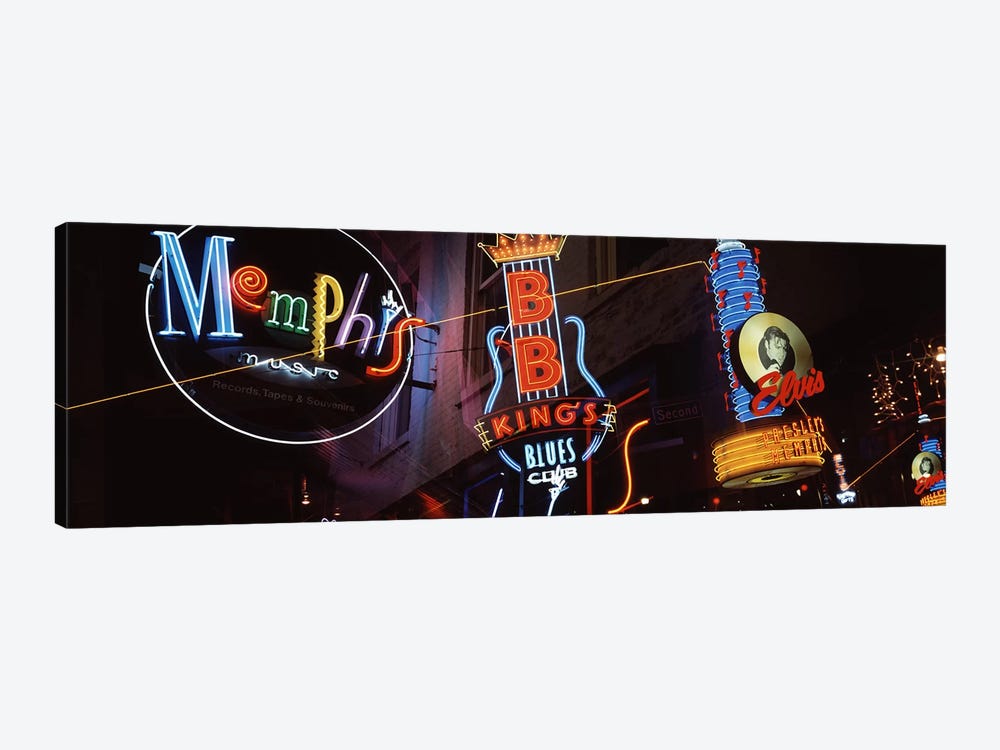 Low angle view of neon signs lit up at night, Beale Street, Memphis, Tennessee, USA by Panoramic Images 1-piece Canvas Print