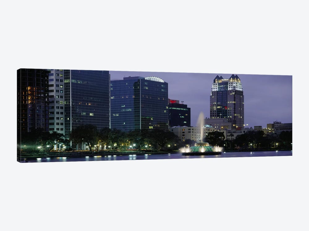Fountain in a lake lit up at night, Lake Eola, Summerlin Park, Orlando, Orange County, Florida, USA #2 by Panoramic Images 1-piece Canvas Art Print
