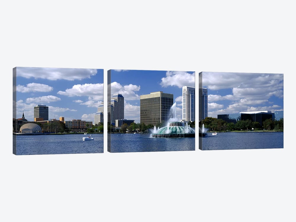 Buildings at the waterfront, Lake Eola, Orlando, Florida, USA by Panoramic Images 3-piece Canvas Wall Art