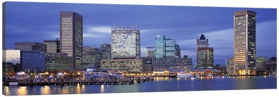 Panoramic View Of An Urban Skyline At Twilight, Baltimore, Maryland, USA Canvas Art Print - Maryland