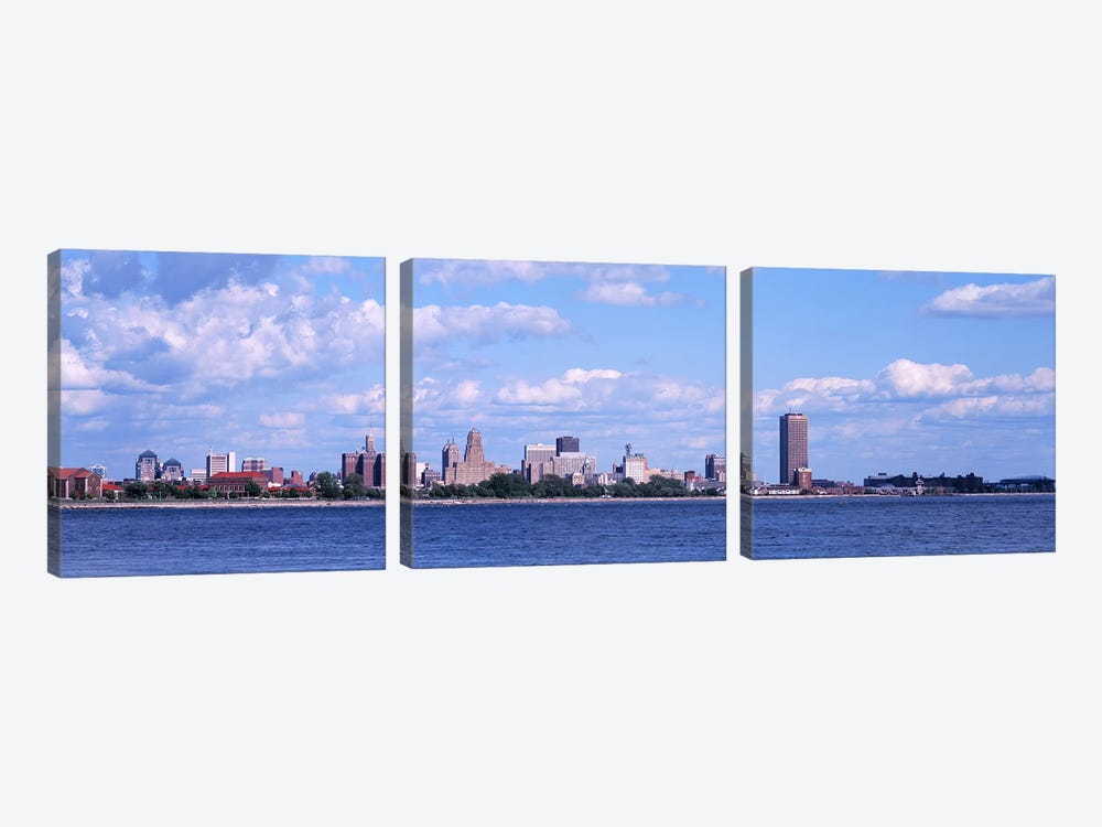 Buildings at the waterfront, Buffalo, Niagara River, Erie County, New York State, USA by Panoramic Images 3-piece Canvas Artwork