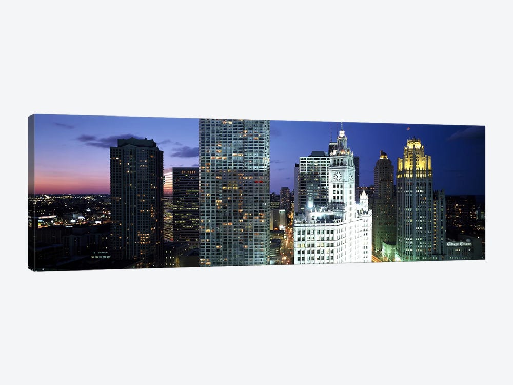 Skyscraper lit up at night in a city, Chicago, Illinois, USA by Panoramic Images 1-piece Canvas Artwork