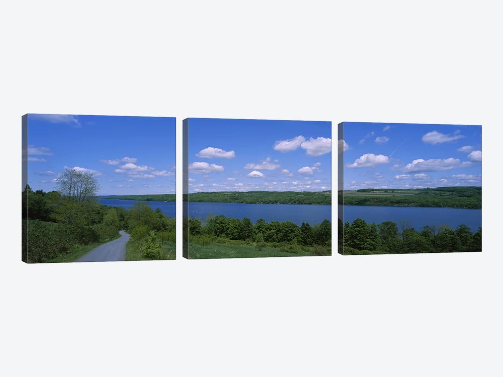 Road near a lake, Owasco Lake, Finger Lakes Region, New York State, USA by Panoramic Images 3-piece Canvas Wall Art