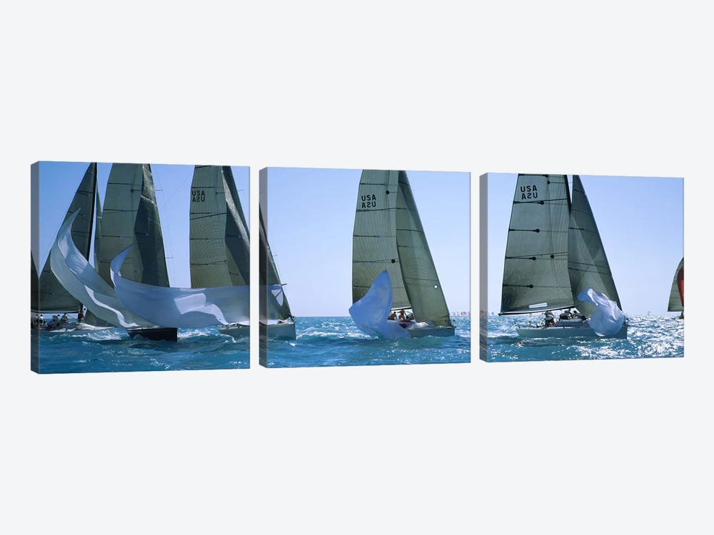 Sailboat racing in the oceanKey West, Florida, USA by Panoramic Images 3-piece Canvas Print