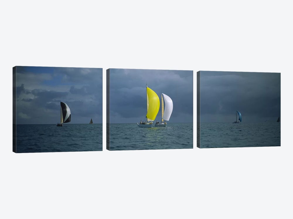Sailboat racing in the oceanKey West, Florida, USA by Panoramic Images 3-piece Canvas Print