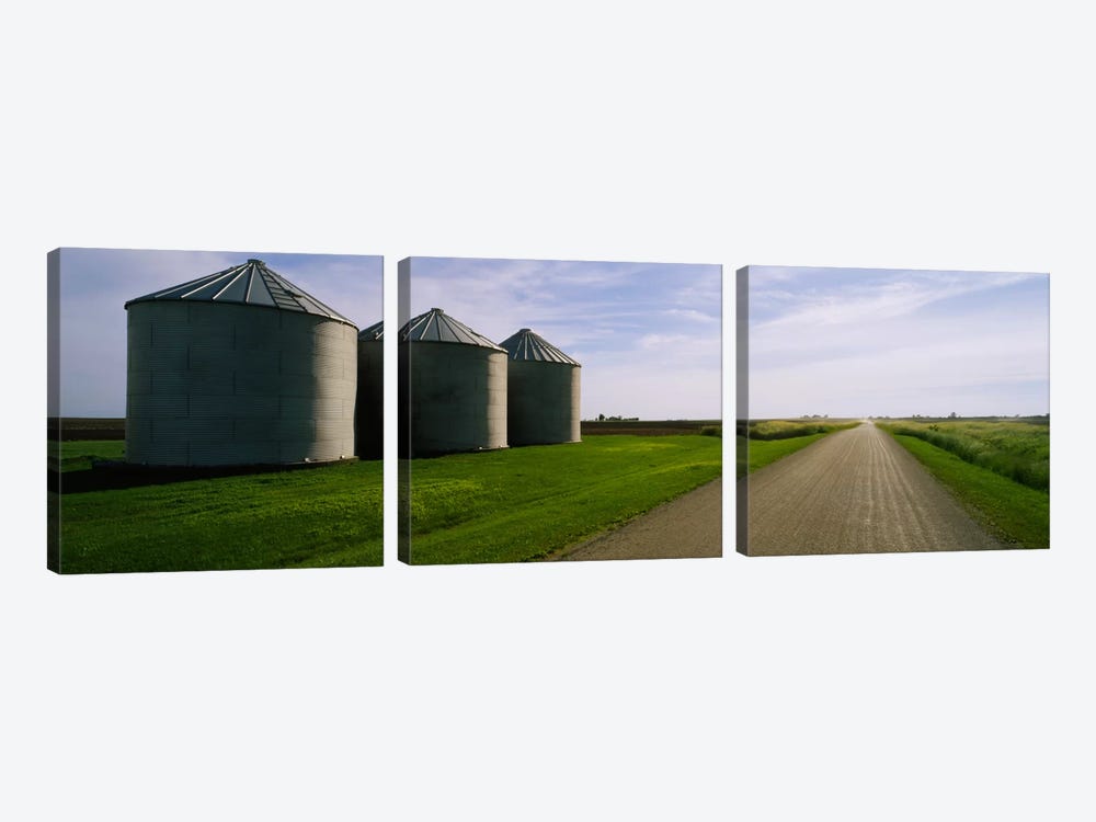 Three silos in a field by Panoramic Images 3-piece Canvas Wall Art