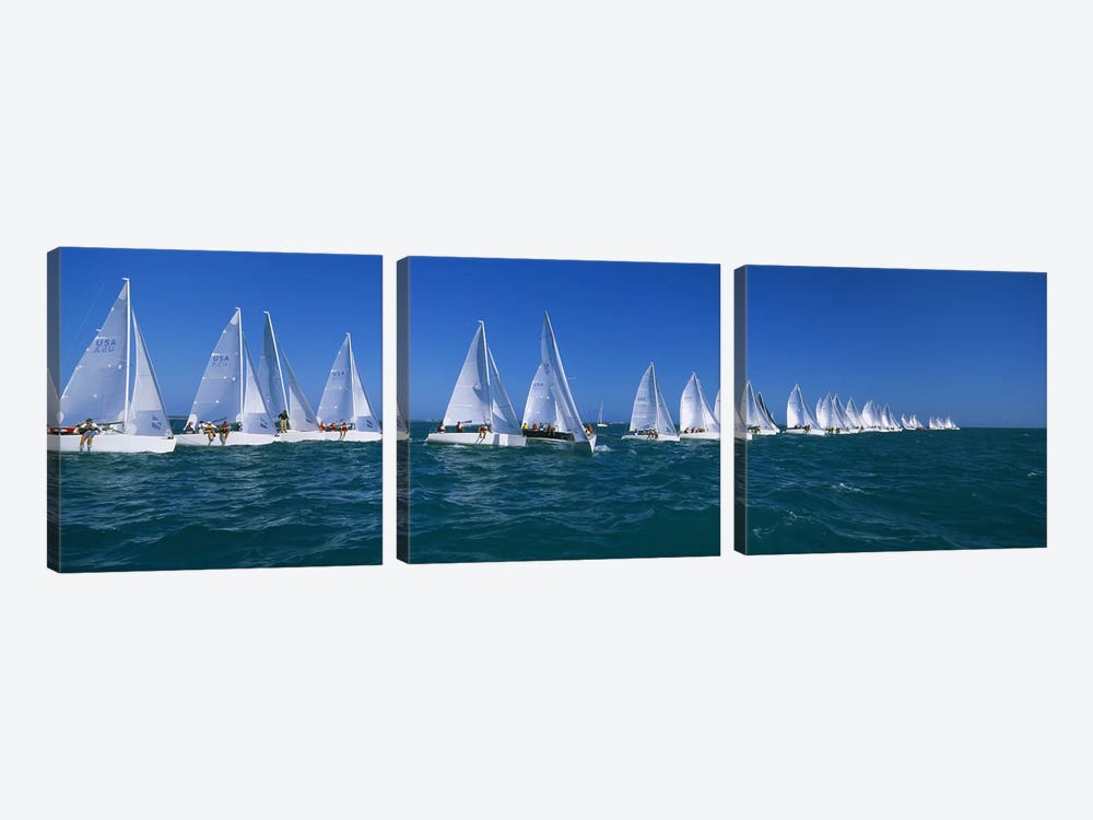 Sailboat racing in the oceanKey West, Florida, USA by Panoramic Images 3-piece Canvas Artwork