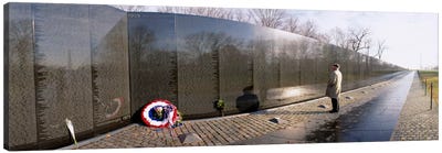 Side profile of a person standing in front of a war memorial, Vietnam Veterans Memorial, Washington DC, USA Canvas Art Print