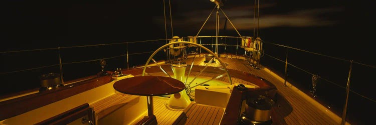 Illuminated Luxury Yacht Cockpit At Night