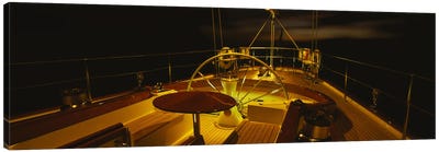 Illuminated Luxury Yacht Cockpit At Night Canvas Art Print - Yacht Art