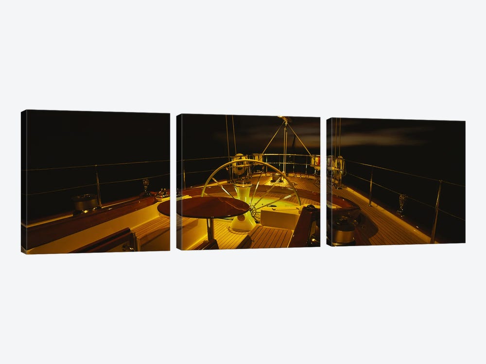 Illuminated Luxury Yacht Cockpit At Night by Panoramic Images 3-piece Canvas Print