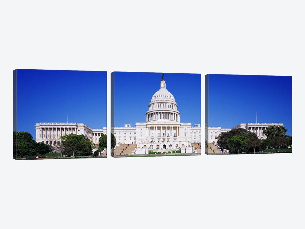 Facade of a government building, Capitol Building, Capitol Hill, Washington DC, USA by Panoramic Images 3-piece Canvas Art Print