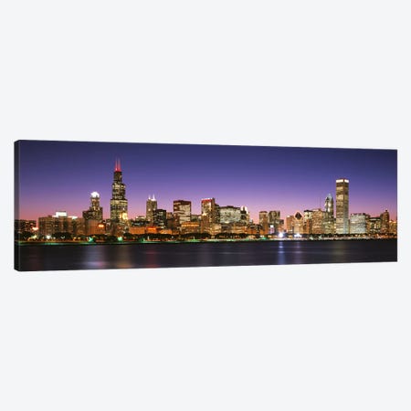 Skyscrapers lit up at night at the waterfront, Lake Michigan, Chicago, Cook County, Illinois, USA Canvas Print #PIM3127} by Panoramic Images Canvas Artwork