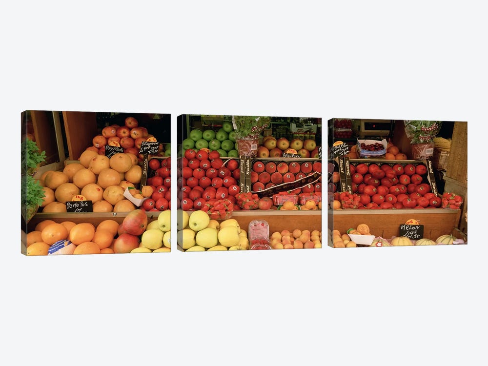 Close-Up Of Fruits In A Street Market, Rue de Levis, Paris, France by Panoramic Images 3-piece Canvas Print