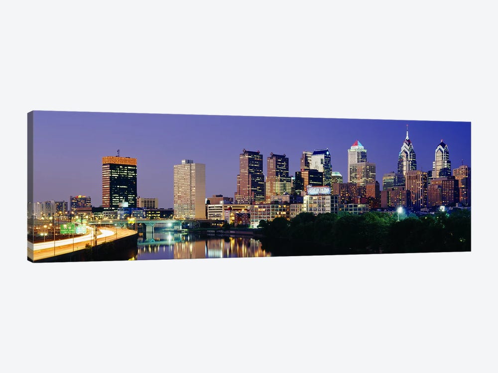 US, Pennsylvania, Philadelphia skyline, night by Panoramic Images 1-piece Canvas Art Print