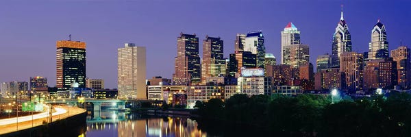 Pennsylvania: US, Pennsylvania, Philadelphia skyline, night by Panoramic Images
