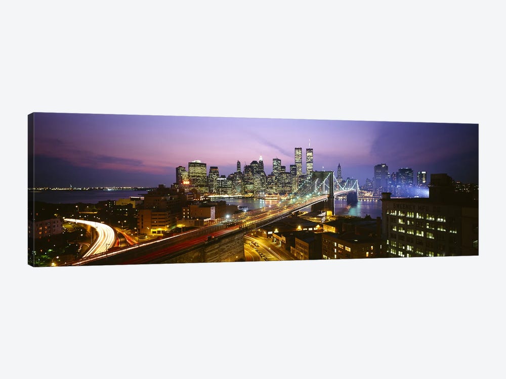 Buildings lit up at night, World Trade Center, Manhattan, New York City, New York State, USA by Panoramic Images 1-piece Canvas Artwork