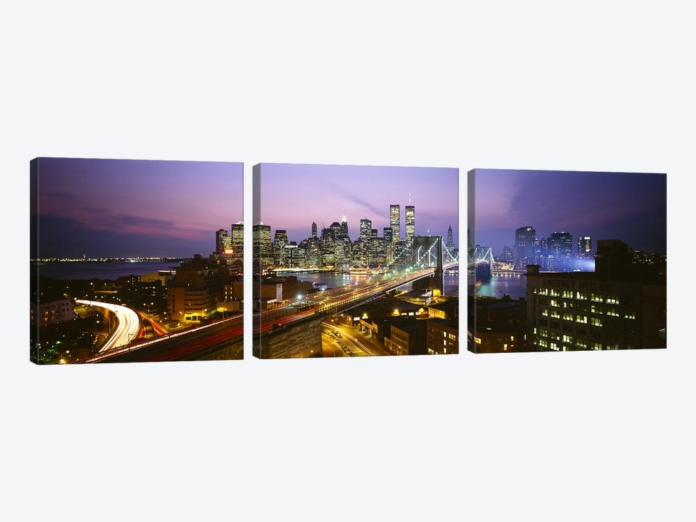 Buildings lit up at night, World Trade Center, Manhattan, New York City, New York State, USA by Panoramic Images 3-piece Canvas Wall Art