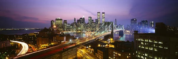 New York City Skylines: Buildings lit up at night, World Trade Center, Manhattan, New York City, New York State, USA by Panoramic Images