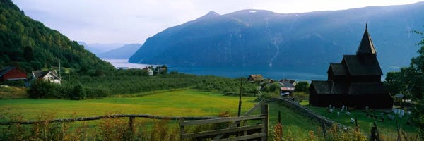 Places Of Worship: Church in a village, Urnes stave church, Lustrafjorden, Luster, Sogn Og Fjordane, Norway by Panoramic Images