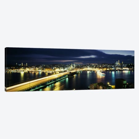 Galata Bridge At Night, Istanbul, Turkey Canvas Print #PIM3163} by Panoramic Images Canvas Print
