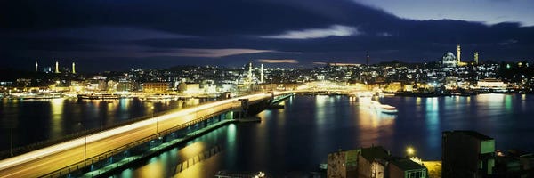 Istanbul: Galata Bridge At Night, Istanbul, Turkey by Panoramic Images