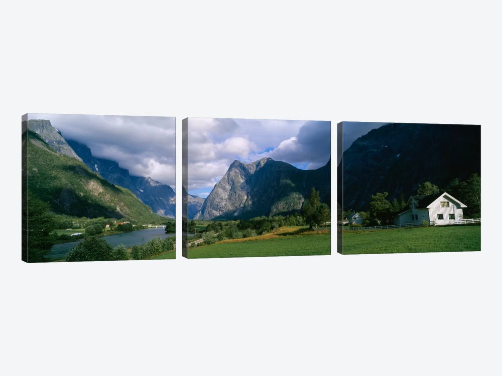 Cloudy Mountain Valley Landscape, Norway by Panoramic Images 3-piece Canvas Print