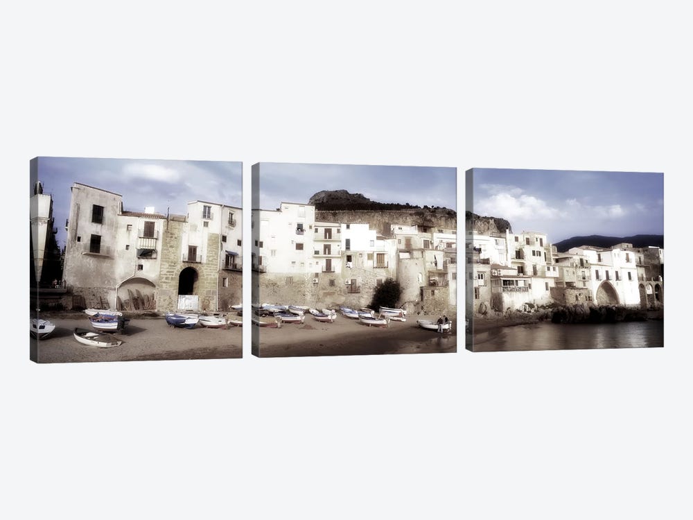 Seafront Architecture, Cefalu, Palermo, Sicily, Italy by Panoramic Images 3-piece Canvas Art Print