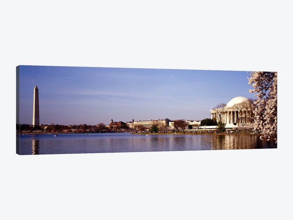 USA, Washington DC, Washington Monument and Jefferson Memorial, Tourists outside the memorial by Panoramic Images 1-piece Canvas Art Print