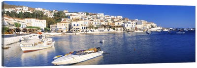 Waterfront Architecture, Batsi, Andros, Cyclades, Greece Canvas Art Print - Greece Art