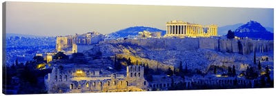 An Illuminated Acropolis At Dusk, Athens, Greece Canvas Art Print - Greece Art