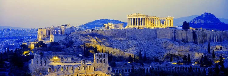 An Illuminated Acropolis At Dusk, Athens, Greece