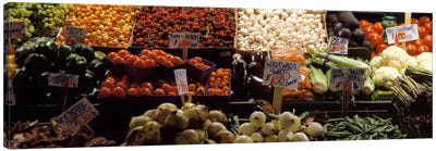 Fruits and vegetables at a market stall, Pike Place Market, Seattle, King County, Washington State, USA Canvas Art Print - Still Life
