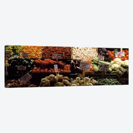 Fruits and vegetables at a market stall, Pike Place Market, Seattle, King County, Washington State, USA Canvas Print #PIM321} by Panoramic Images Art Print