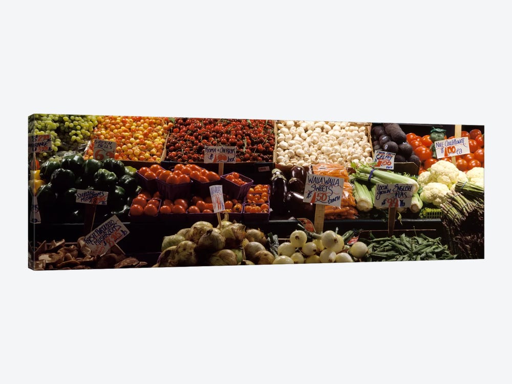 Fruits and vegetables at a market stall, Pike Place Market, Seattle, King County, Washington State, USA by Panoramic Images 1-piece Canvas Print